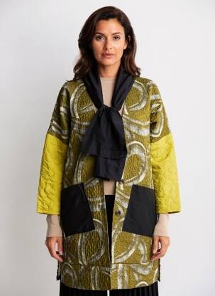 Manteau long coupe droite sans capuche vert KOZAN femme
