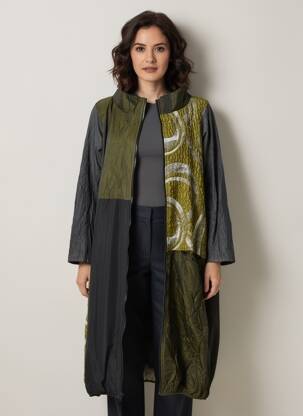 Manteau long coupe cintrée sans capuche vert KOZAN femme
