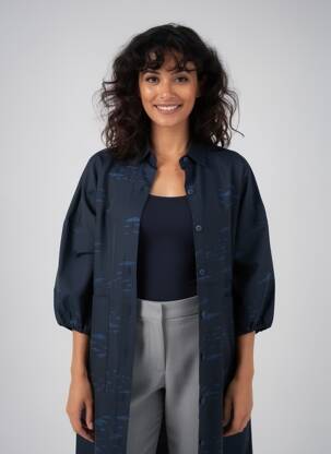 Manteau long poches sans capuche bleu GERSHON BRAM femme