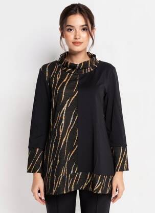 Pull tunique stretch manches longues noir KOZAN femme