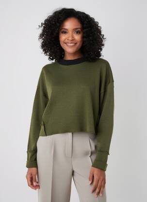 Pull tissage chiné manches longues vert GERSHON BRAM femme