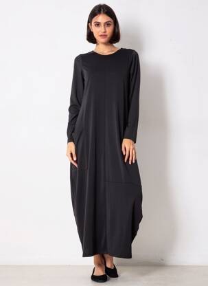 Robe longue manches longues manches longues noir KOZAN femme