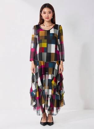 Robe longue coupe fluide manches 3/4 noir KOZAN femme