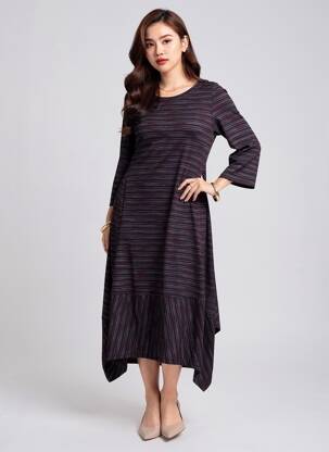 Robe mi-longue manches 3/4 manches 3/4 violet KOZAN femme
