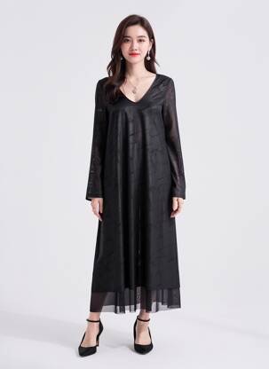 Robe longue manches longues manches longues noir KOZAN femme