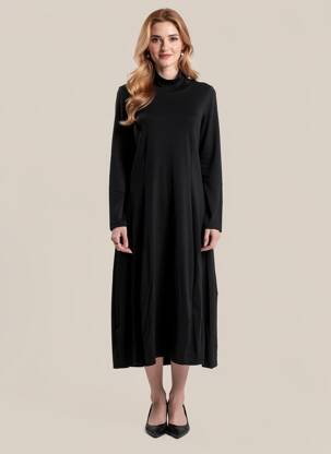Robe mi-longue manches longues manches longues noir ALEMBIKA femme