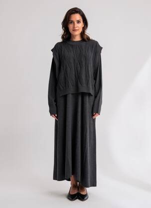 Robe longue manches longues manches longues gris CPC femme