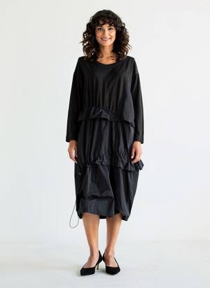 Robe mi-longue manches longues manches longues noir URBAN BY ALEMBIKA femme