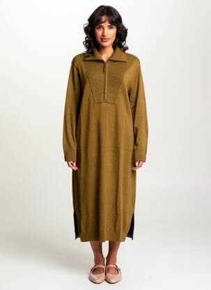 Robe pull stretch manches longues vert CPC femme