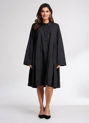 Robe mi-longue manches longues manches longues noir GERSHON BRAM femme