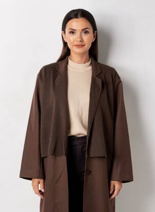 Manteau long fermeture pressionnée sans capuche marron CPC femme