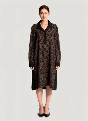 Robe mi-longue manches longues manches longues marron ALEMBIKA femme