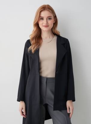 Manteau long fermeture boutonnée sur le devant sans capuche noir ELSEWHERE femme
