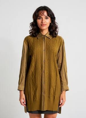Tunique manches longues col chemisier vert CPC femme
