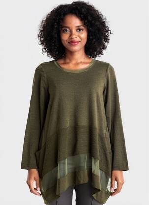 Pull tunique tissage chiné manches longues vert LUUKAA femme