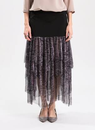Jupe longue imprimé fantaisie noir KOZAN femme