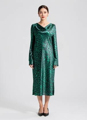 Robe mi-longue manches longues manches longues vert JOSEPH RIBKOFF femme