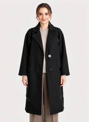 Manteau long coupe cintrée sans capuche noir EVER SASSY femme