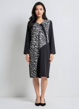 Robe mi-longue manches longues manches longues noir GREGORY PAT femme