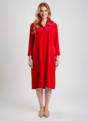 Robe mi-longue manches longues manches longues rouge JOSEPH RIBKOFF femme