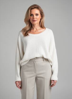 Pull coupe droite manches longues beige FRANCK ANNA femme