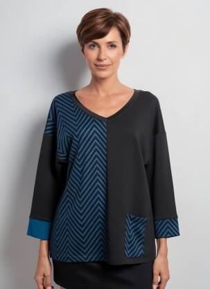 Pull coupe droite manches longues bleu FRANCK ANNA femme