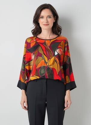 Blouse imprimé fleurs manches 3/4 orange GREGORY PAT femme