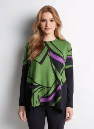 Pull tunique stretch manches longues vert EVER SASSY femme