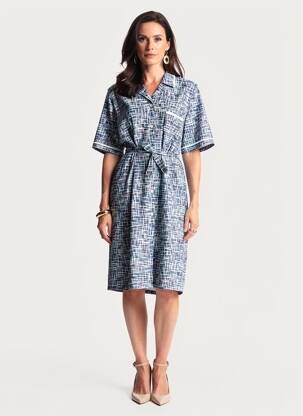 Robe mi-longue imprimé fantaisie manches courtes bleu GUY DUBOUIS femme