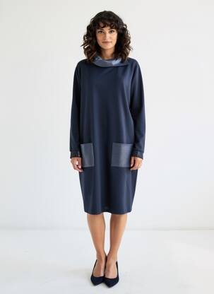 Robe mi-longue manches longues manches longues bleu TUZZI femme