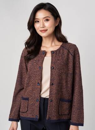 Gilet manches longues col rond marron GRIFFON femme