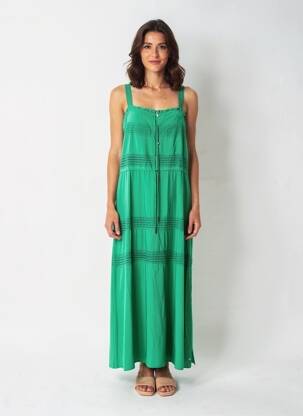 Robe longue coupe cintrée fines bretelles vert FREEMAN T.PORTER femme