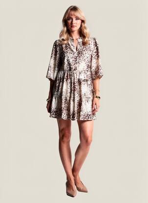 Robe courte manches 3/4 manches 3/4 beige FREEMAN T.PORTER femme