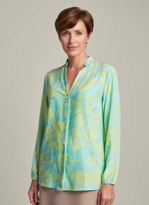 Blouse imprimé fantaisie manches longues bleu HAJO femme