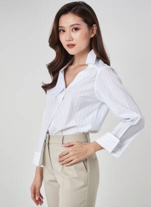 Chemisier coupe droite manches 3/4 blanc FREEMAN T.PORTER femme