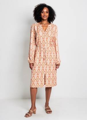Robe mi-longue imprimé fantaisie manches longues rose ESQUALO femme