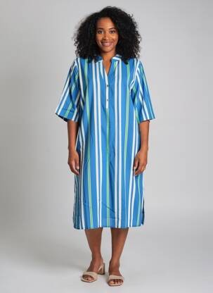 Robe mi-longue tissage crêpe manches courtes bleu O'MER femme