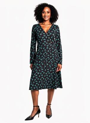 Robe mi-longue imprimé fantaisie manches longues noir PRINCESSE NOMADE femme