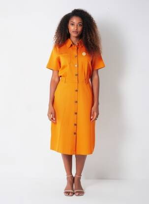 Robe mi-longue manches courtes manches courtes orange WHO'S THAT GIRL femme