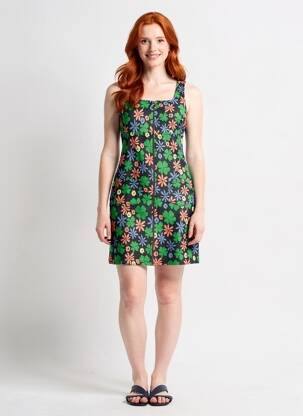 Robe mi-longue imprimé fleurs fines bretelles bleu WHO'S THAT GIRL femme