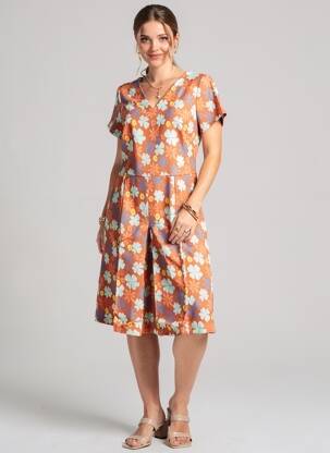 Robe mi-longue imprimé fantaisie manches courtes orange WHO'S THAT GIRL femme