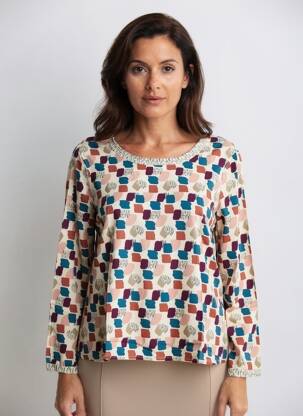 Blouse imprimé fantaisie manches longues beige MADE IN SENS femme