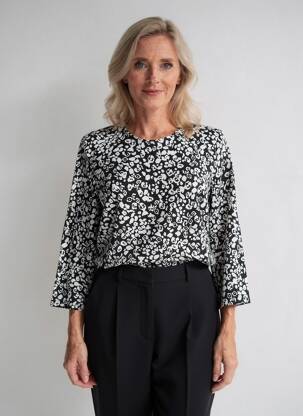 Top imprimé fantaisie manches 3/4 noir BARBARA LEBEK femme