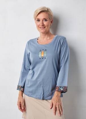T-shirt manches 3/4 manches 3/4 bleu THALASSA femme