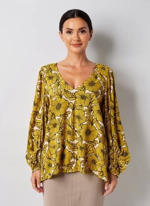 Blouse imprimé fantaisie manches longues jaune TRAFFIC PEOPLE femme