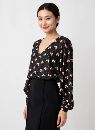 Blouse imprimé fantaisie manches longues noir TRAFFIC PEOPLE femme