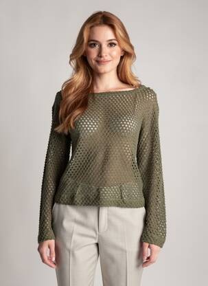 Pull col bateau manches longues vert 7 SEASONS femme