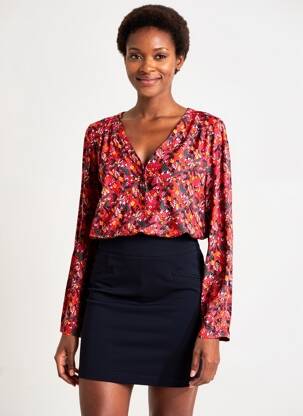 Blouse imprimé fantaisie manches longues rouge PRINCESSE NOMADE femme