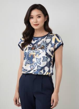 Top imprimé fantaisie manches courtes bleu RABE femme