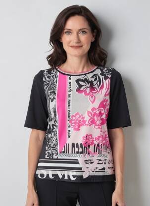 Top imprimé fantaisie manches 3/4 noir BARBARA LEBEK femme